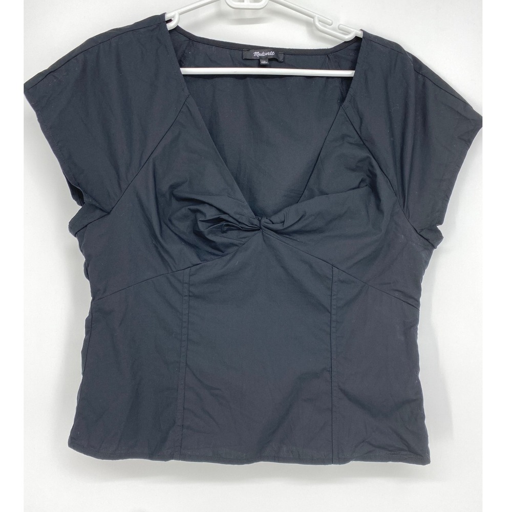 Madewell Black Twist-Front Short Sleeve Blouse
